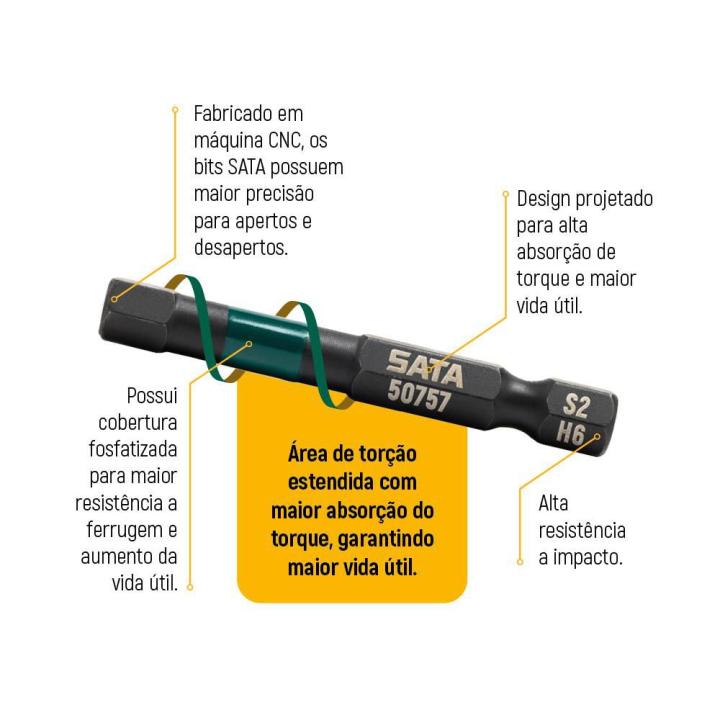 Ponta Impacto Hexagonal 4mm 50mm 10 Peças - SATA Brasil